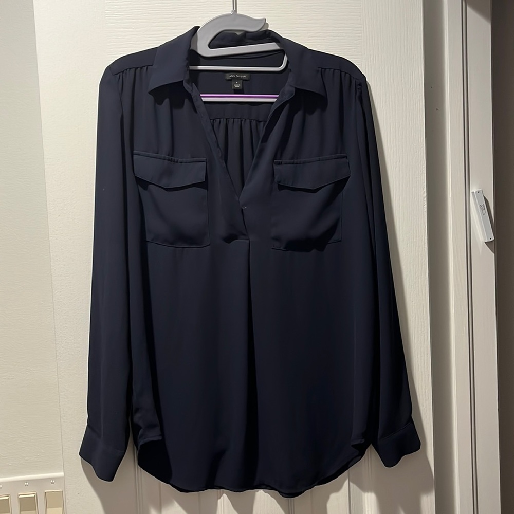 Ann Taylor Navy Camp Shirt Size Small